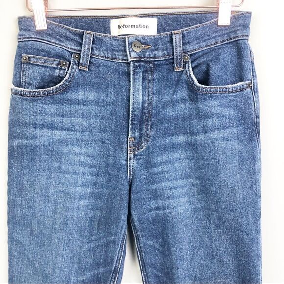REFORMATION | Mid Rise Slim Jeans in Kasai with Raw Edge Hem Distressed Size 26 - Picture 6 of 11